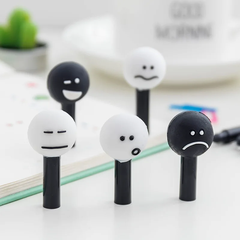 40pcs/lot Creative Stationery Cartoon Smiley Face Black And White Gel
