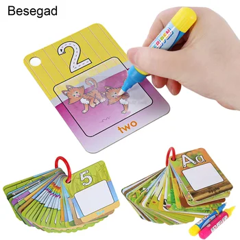 

Besegad 26PCS Reusable Water Drawing Painting Learning Cards Educational Toys with Pens Buckle for Kids Children Boys Girls