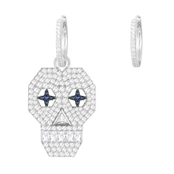 

SLJELY Luxury Brand 925 Sterling Silver Asymmetric Pop Skeleton Earrings Blue eye Zircon skull AB Earrings Fine Women Jewelry