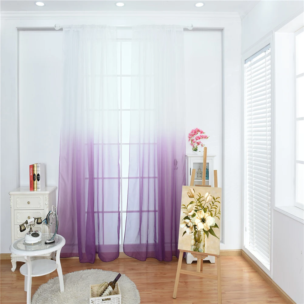 HOT SALE! Modern Gradient Color Window Tulle Curtain Sheer Drape Valance Bedroom Decor Home Textile - Цвет: Фиолетовый