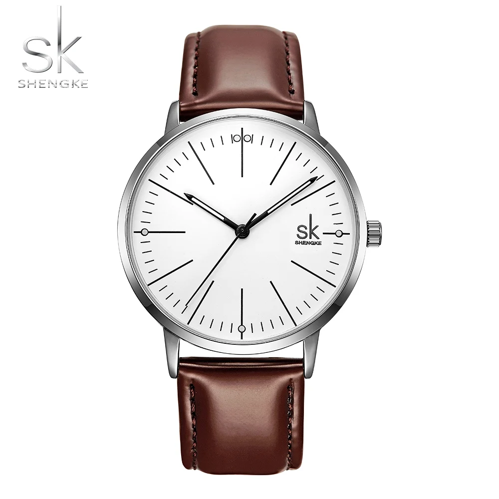 Shengke Couple Watch Men Women Watches Simple Quartz Reloj High Quality Relogio Masculino Business Clock Unisex Lover Watch Saat - Цвет: brown for man