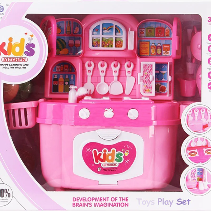 

Pretend Play Kitchen Toys for Children Light Music Miniature Kitchen Cabinet Playset Girl Toys