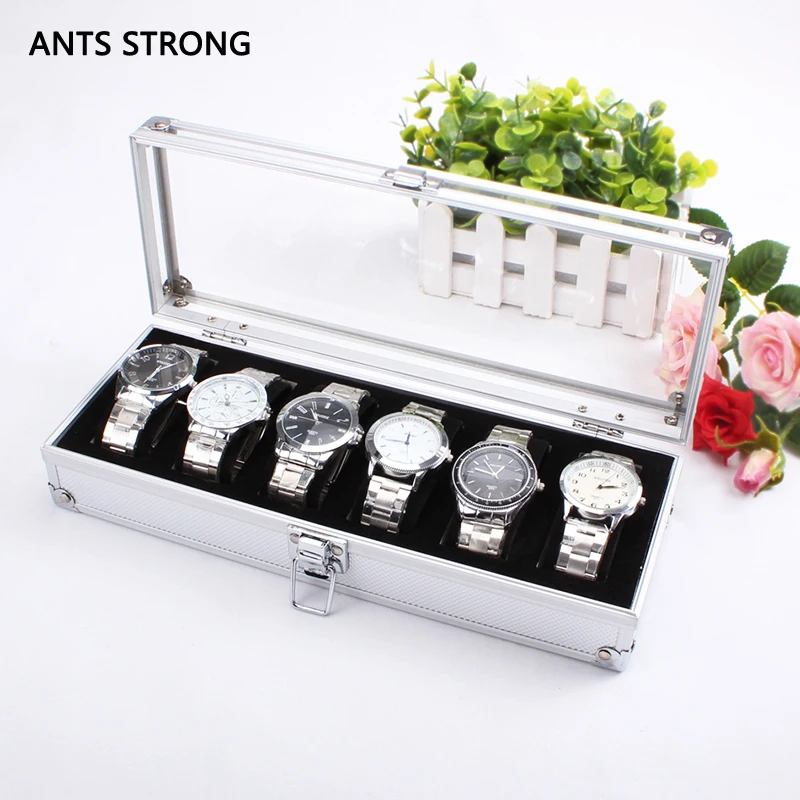 Buy 6 grid aluminum watch storage box/Acrylic cover