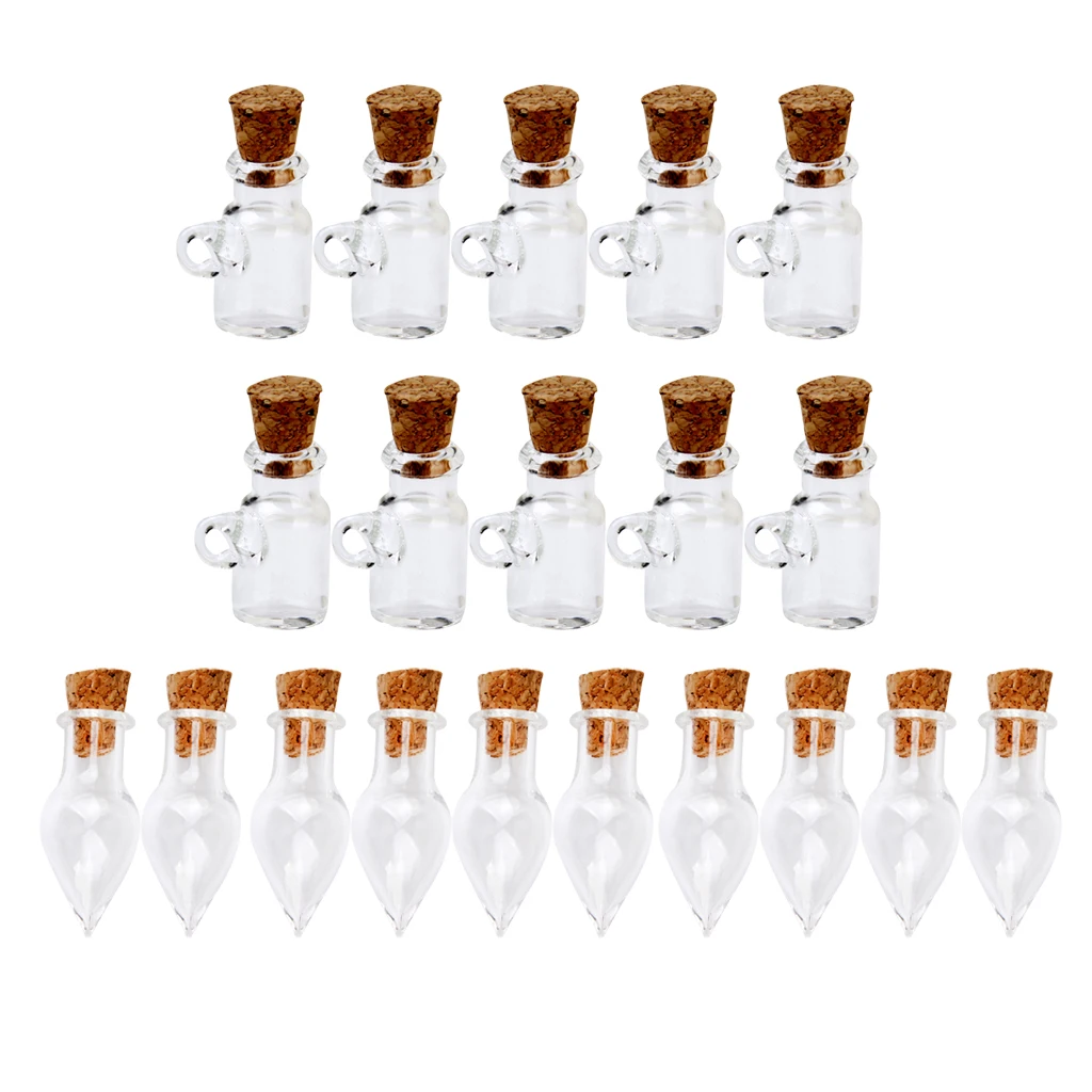 20 Pieces Glass Wishing Bottle Necklace Pendant Vials Charms Empty Bottles