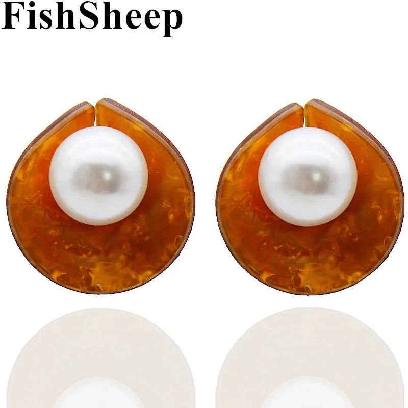 

FishSheep Fashion Women Acrylic Imitation Pearl Stud Earrings Statement Geometric Big Flower Earrings Bohemian Holiday Jewelry