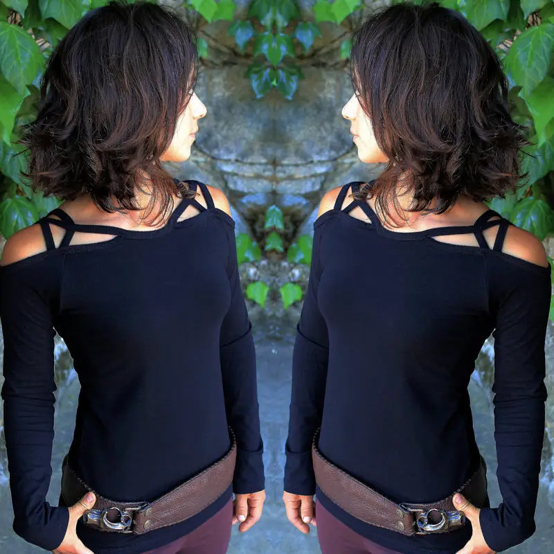 

Summer Women Sexy Slash Neck Long Sleeve Solid Color Modal Tops & Tees Womens Elegant Hollow out tops & t shirts Femininas