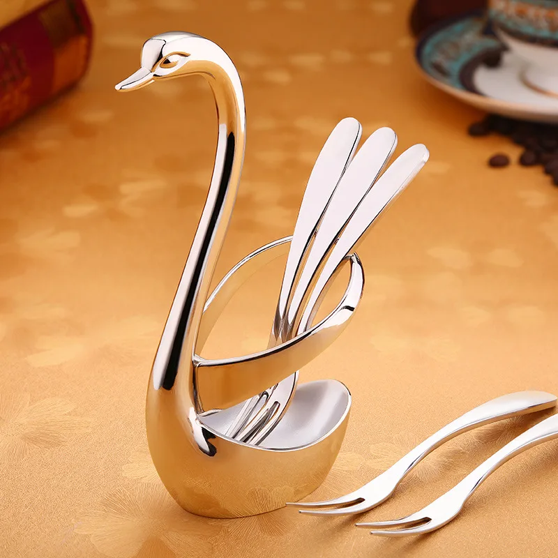 

304 stainless steel cutlery fruit fork set dessert fork spoon creative zinc alloy swan set