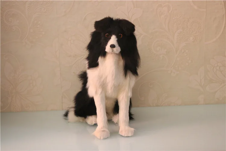 simulation black&white sitting dog toy polyethylene&furs shepherd dog model gift about 34x30cm 2935