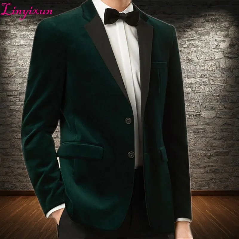 Linyixun 2018 New Mens Velvet Blazers Custom Made Slim Fit Dark Green Velvet Jacket Men 