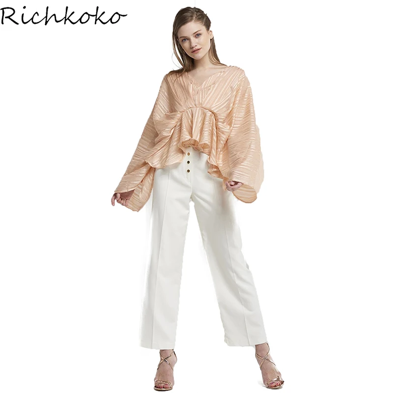 Richkoko Для женщин 2018 Новое поступление золотой полосой печати присборенная ткань