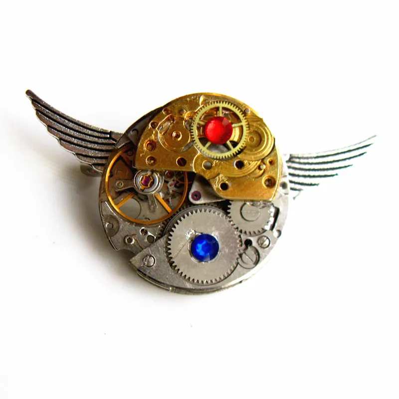 Jewelrysteampunk готический панк крылья часы движения части шестеренки брошь значки