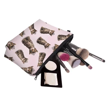 

New Arrival Fashion Travel Makeup Bags Zipped Cute Crown Cats Pattern Women Ladies Cosmetics Organizer Pouch Storage Bag Gifts