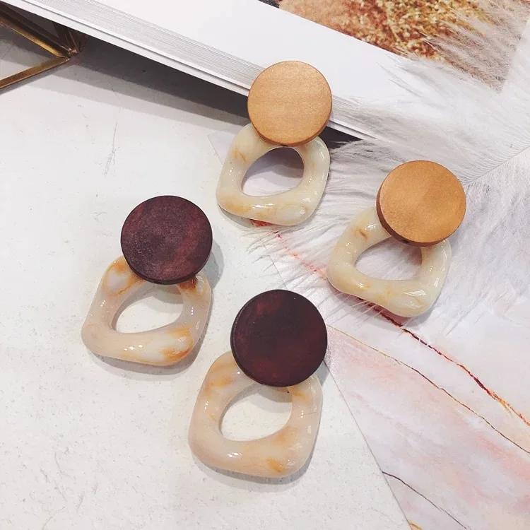 

Fashion Big Resin Drop Earrings for Women 2019 New Acetic Acid Large Square Korea Earrings Trendy Wood Geometric Jewelry Gift