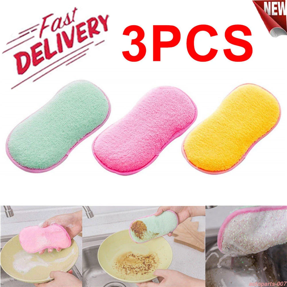 3pcs Kitchen Scouring Pads Double Sided Antibacterial Scrubbing Sponges Cleaningin Cleaning