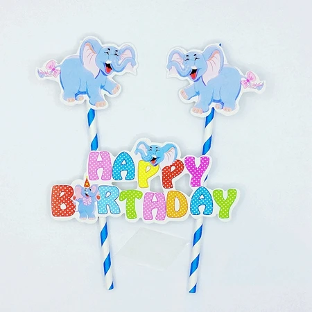 2 комплекта милые животные слон Лев Жираф торт топперы для украшения детского душа Дети День рождения товары торты флаг - Цвет: Светло-серый