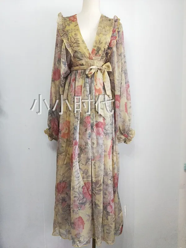 Photo Color Настоящее Новое богемное платье А-силуэта Vestido Longo Платье женское сексуальное с v-образным вырезом с рукавом-фонариком элегантное отпускное длинное женское платье с принтом - Цвет: Photo Color