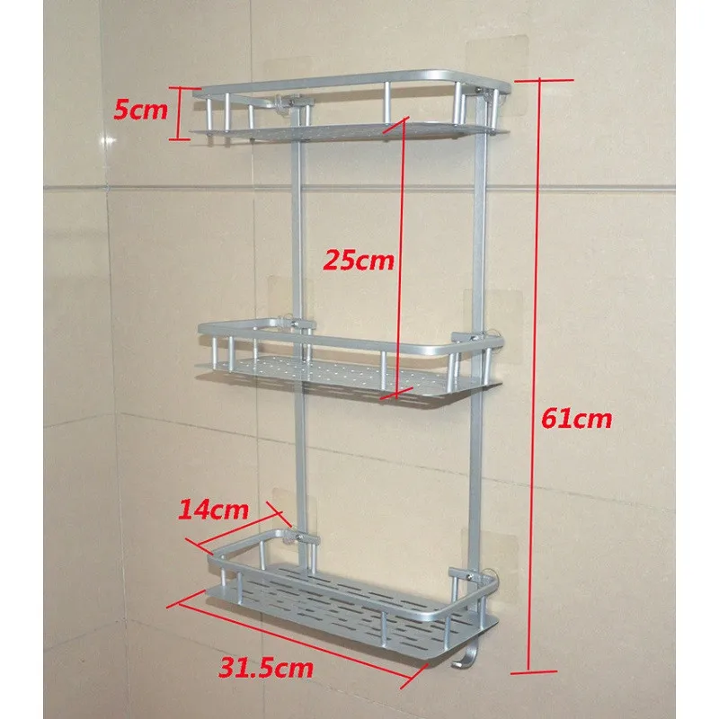 Полка для ванной комнаты, три слоя, стеллаж для хранения, кухонные аксессуары, на присоске, на стену, алюминиевый сплав, декоративные вешалки для туалета