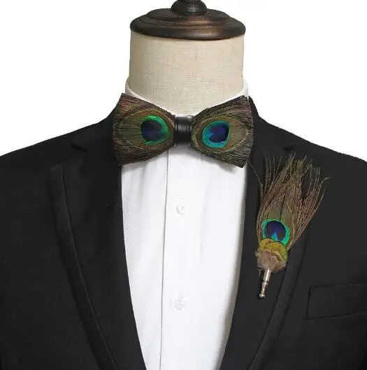 2 комплекта новинка оригинальный ручной работы мужской кожаный натуральный синий птичье перо Изысканный галстук-бабочка брошь