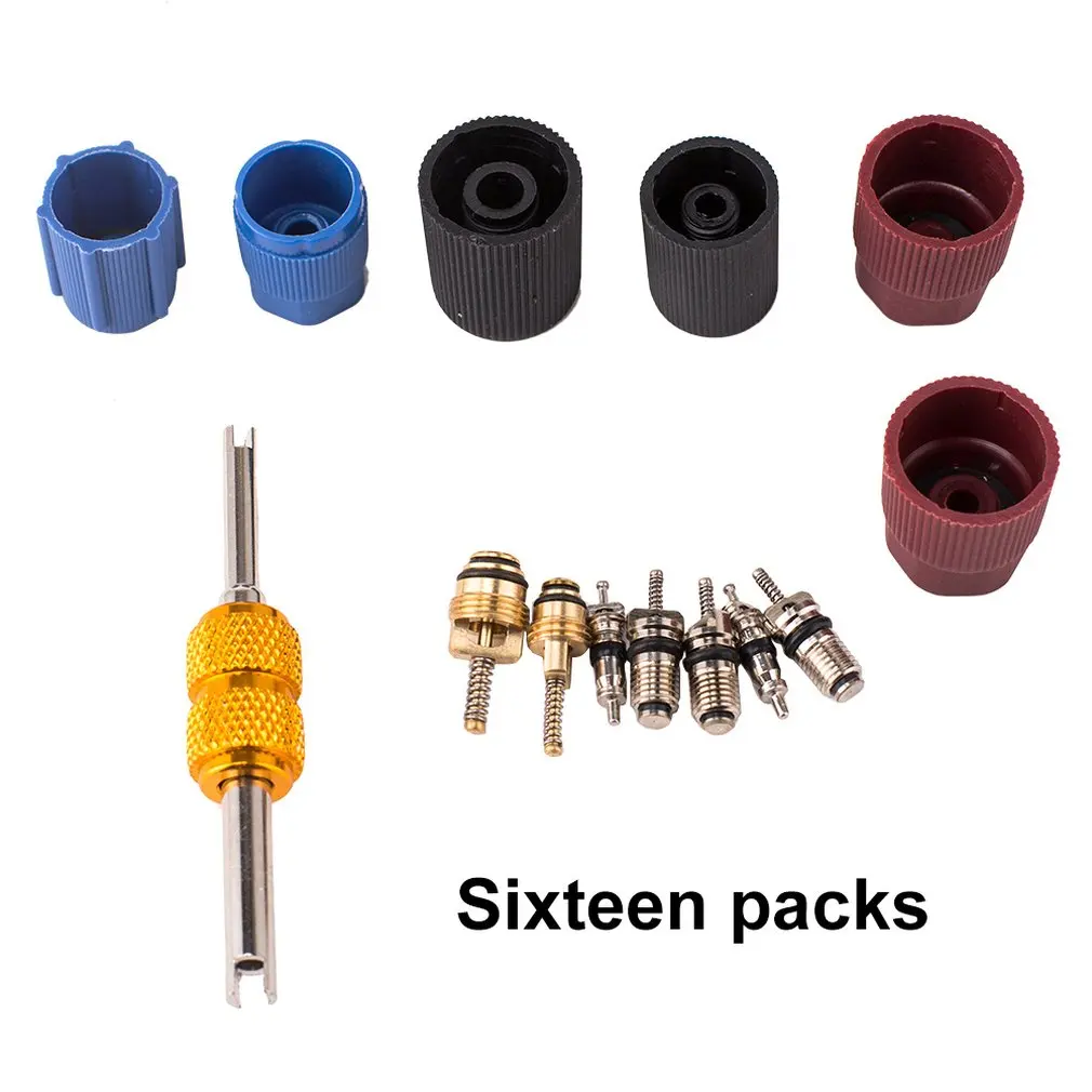 

14PCS/SET Automotive A/C System Cap Schrader Valve Core w/ Remover Tool Service Kit for Car AC System Repair