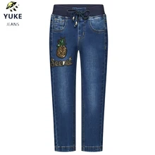 YUKE/джинсы для маленьких девочек детские свободные удобные эластичные джинсы для отдыха узкие штаны с вышивкой для детей 1-5 лет, I34288