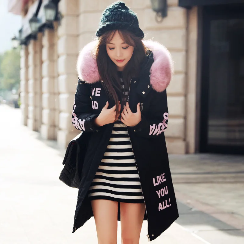 

2016 winter coat lady explosion of new large cotton padded wool collar women long one generation