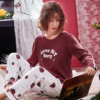 

Fdfklak Cute cartoon autumn winter pajamas women long sleeve cotton sleepwear pyjamas set ladies home clothes pijama feminino