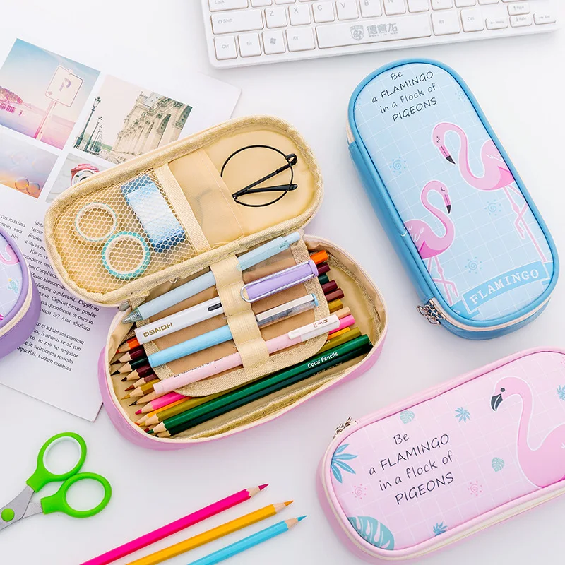 Чехол карандаш в клетку с изображением фламинго kalem kutusu Kawaii estuche escolar чехол из