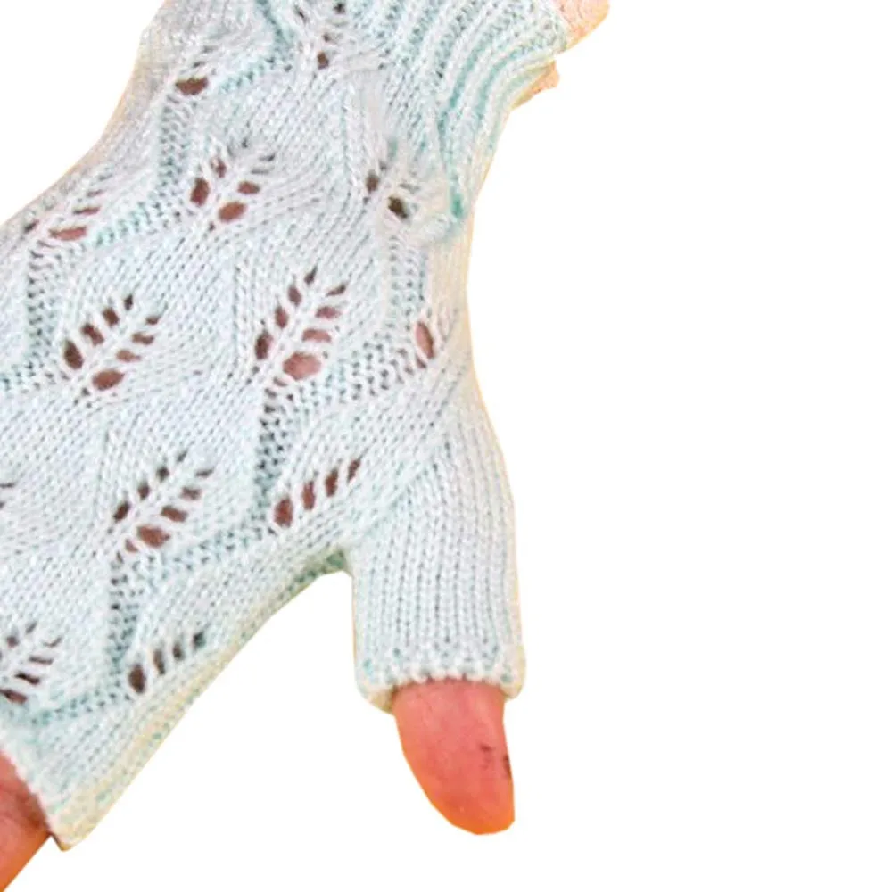 Модные вязаные теплые кружевные перчатки на пуговицах