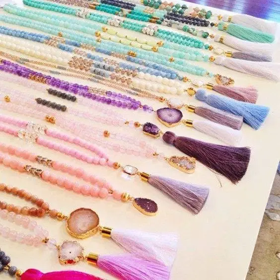 

Mixed Design Beaded Necklace with Druzy Rock Stone and Tassel Handmade Necklace Pendant as Special Gift 5pcs/lot