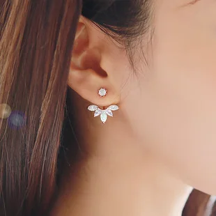 Лидер продаж Мода популярный прозрачный кристалл с цветами и стразами в форме Серьги-гвоздики Двусторонняя Серьги 09