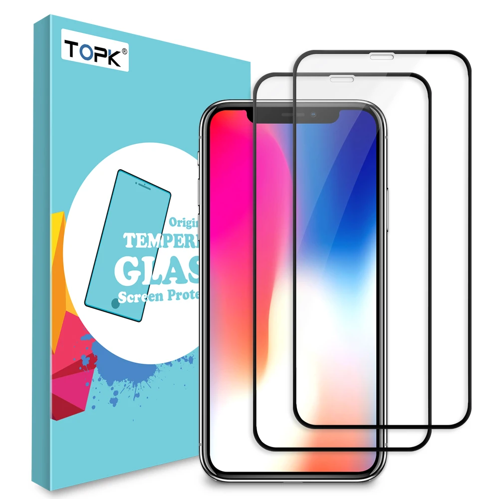 TOPK Full Cover Screen Protector for iPhone Xs Max XR Glass 9H Hardness