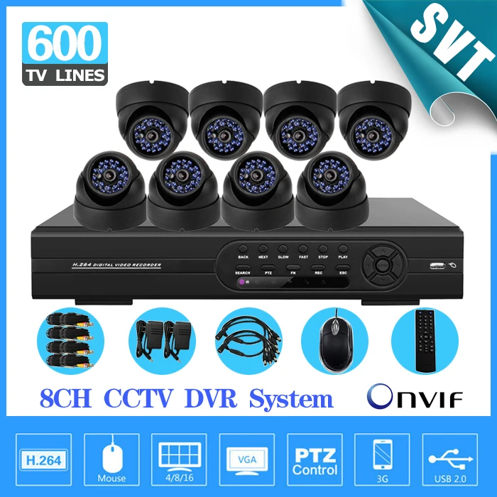 NVR CCTV 8CH DVR video recorder Kit with 8pcs 600TVL Weatherproof IR