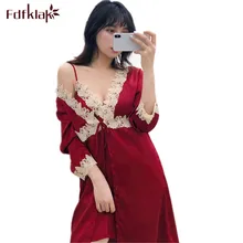 Высококачественный шелковый халат женский с длинным рукавом сексуальный купальный халат с v-образным вырезом пижамы халаты Женская Повседневная Домашняя одежда комплект из двух предметов