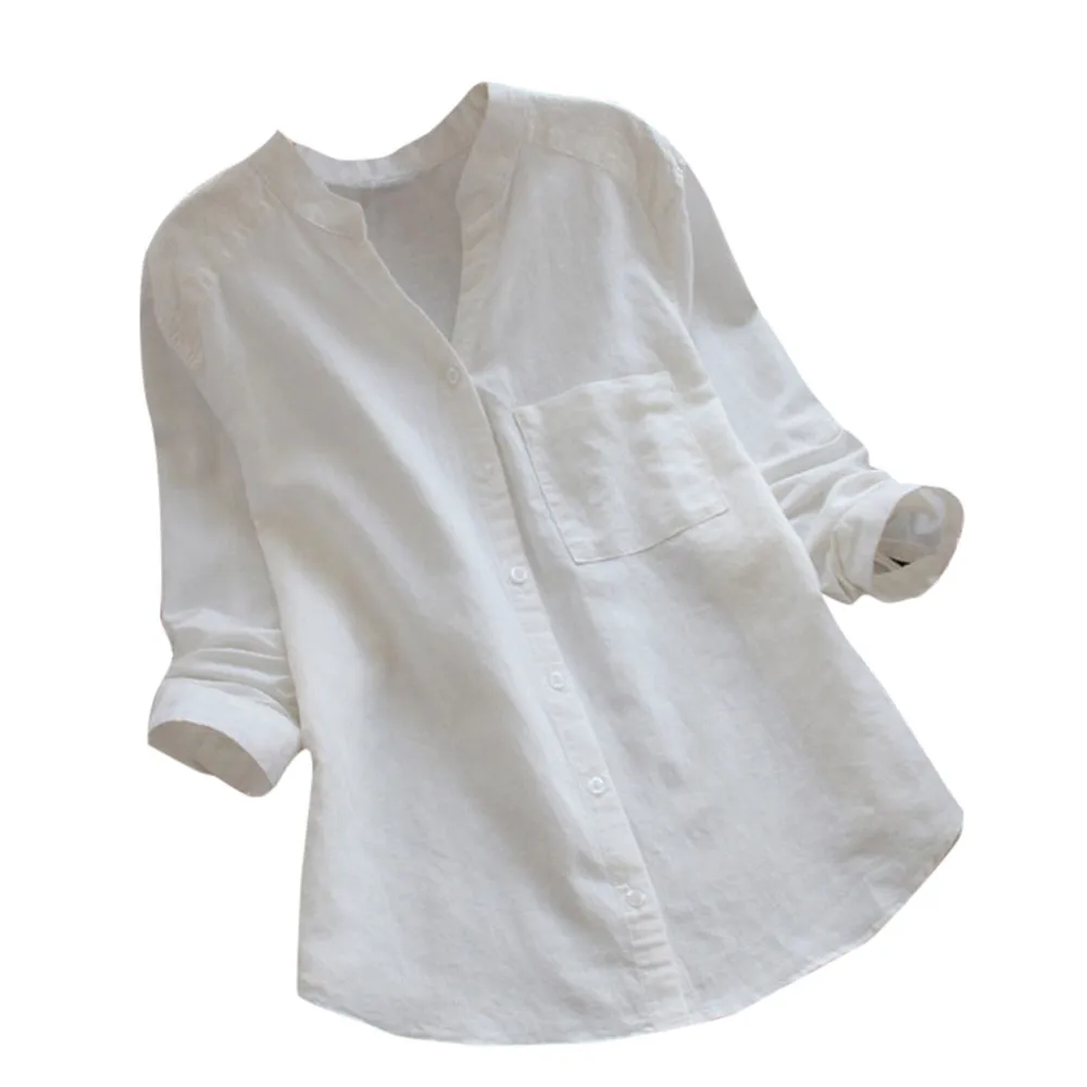 

loose shirt Women Cotton linen Casual Solid Long Sleeve Shirt Blouse Button Down Tops chemise femme shirts autumn d90628