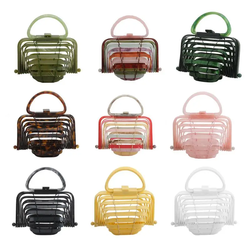 

Fashion Women Foldable Hollow Acrylic Handbag Lady Female Summer Beach Purse Wedding Evening Party Top Handle Bag Tote 9 Colors