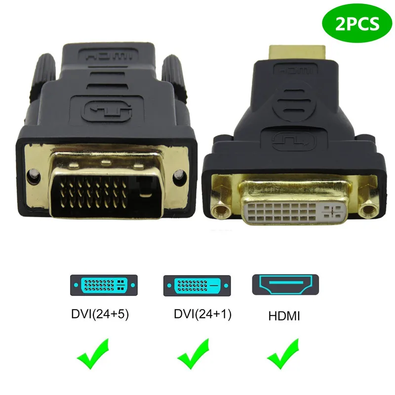 2 uds HDMI M a DVI D F 24 + 5 DVI 24 + 1 Adaptador convertidor chapado en  oro HDMI Cable adaptador 1080P| | - AliExpress