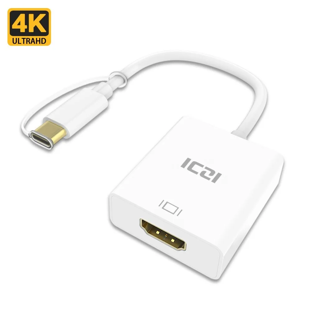 ICZI 4K type C к HDMI адаптер Thunderbolt 3 конвертер USB C к HDMI кабель для MacBook samsung S8 S9 huawei P30 mate 20 10 Pro - Цвет: Белый