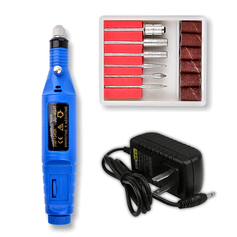Дрель, электрический шлифовальный педикюр, 1 набор, машинка для ногтей, пилка для ногтей, шлифовальный инструмент, полировщик, набор инструментов для ухода за маникюром, набор сверл - Цвет: Blue-US Plug