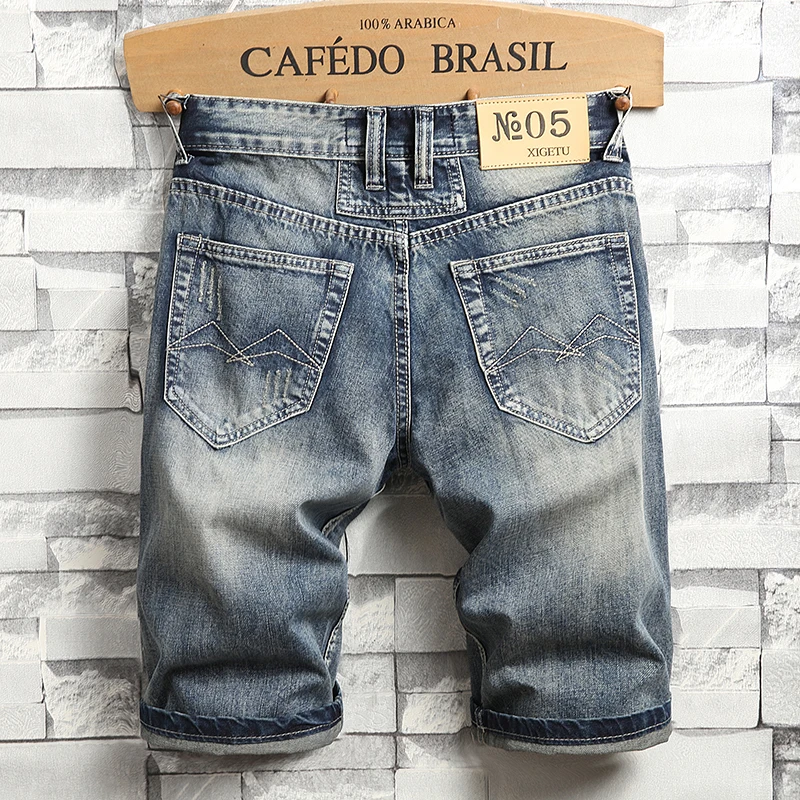 Summer Fashion Men Jeans Shorts Retro Wash Embroidery Patchwork Ripped Jeans Men Denim Shorts Italian Style Hip Hop Short Jeans