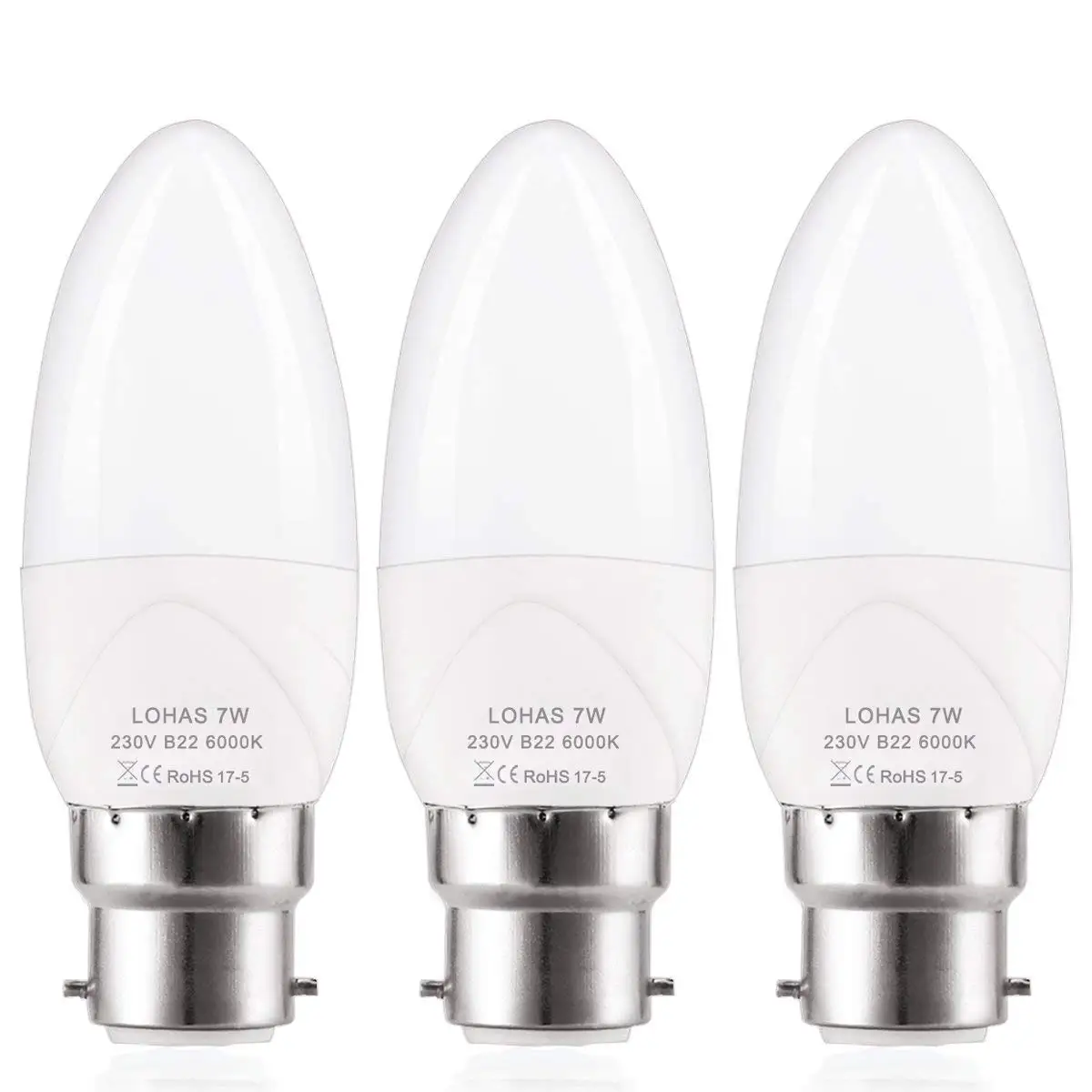

B22 LED Candle Light Bulbs Bayonet 70W Equivalent LED 7W Day White 6000K Candelabra Bulbs,630Lm 180 Degree Beam Angle-3Pack