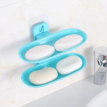

Creative Bathroom Powerful Sucker Wall Hanging Organizer Double Layer Non-trace Paste Soap Box