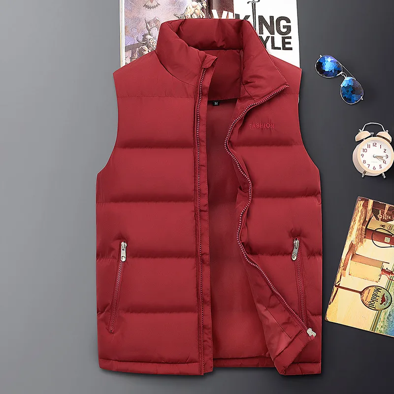 Мужской жилет горячая Распродажа зимняя повседневная однотонная мужская куртка без рукавов однотонная верхняя одежда жилет ветровка модная брендовая одежда - Цвет: Red