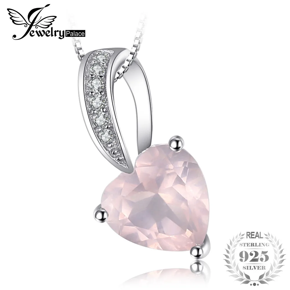 

JewelryPalace Love Heart 1ct Natural Pink Quartz Pendant Real 925 Sterling Silver Not Include A Chain Romantic Fine Jewelry