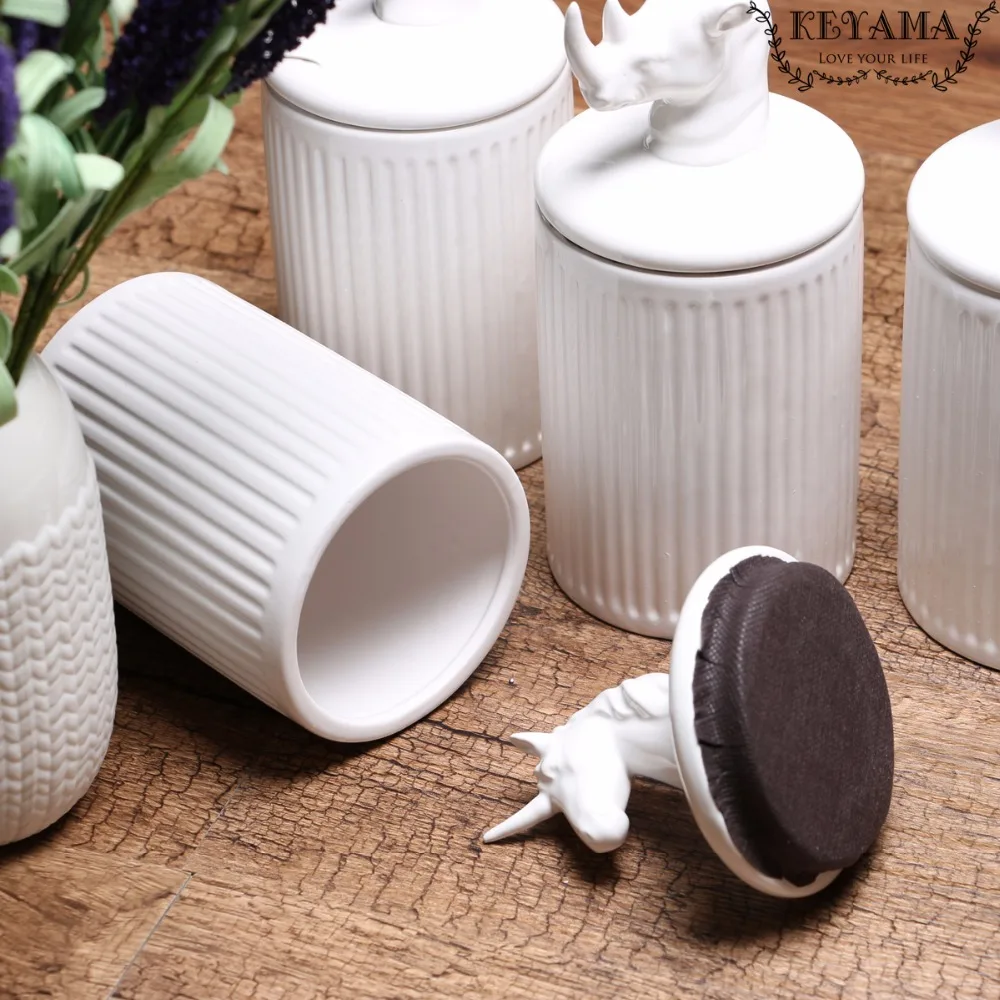 Керамические баночки для хранения продуктов KEYAMA White animals 1 шт. специй и кофе