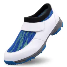 2017 New Men’s Golf Shoe Microfiber Leather Shoes EVA Midsole Breathable Mesh (White Blue)