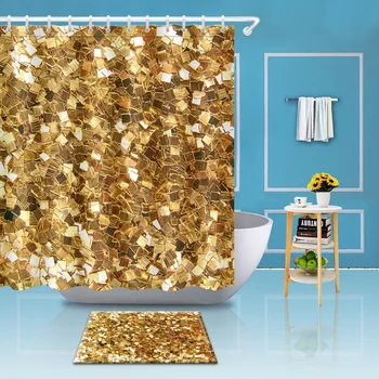 

Golden Pattern Shower Curtain Environmental Protection Polyester High Quality Washable Bathroom Decoration Shower Curtain