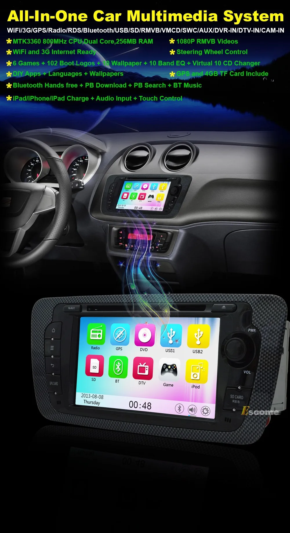 Top MTK3360 Car DVD Automotivo For Seat Ibiza 2009 2010 2011 2012 2013 2014 with Radio Stereo GPS Navigation 0