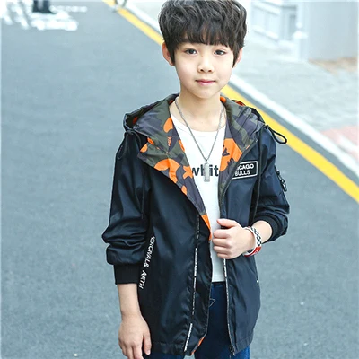 Новая детская одежда весенняя куртка для мальчиков детская Длинная ветровка в Корейском стиле на весну и осень - Цвет: Черный