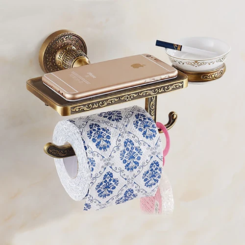 Античный ванной бумаги держатель телефона с пепельница полка для ванной мобильных телефонов вешалка для полотенец держатель для туалетной бумаги коробки ткани - Цвет: Antique
