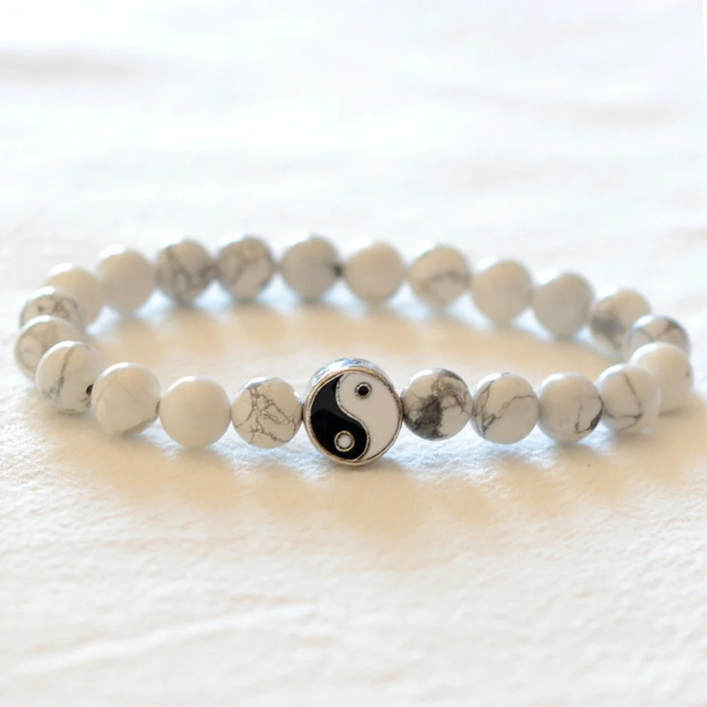 Classic Natural Stone White And Black Yin Yang Beaded Bracelets For Men ...